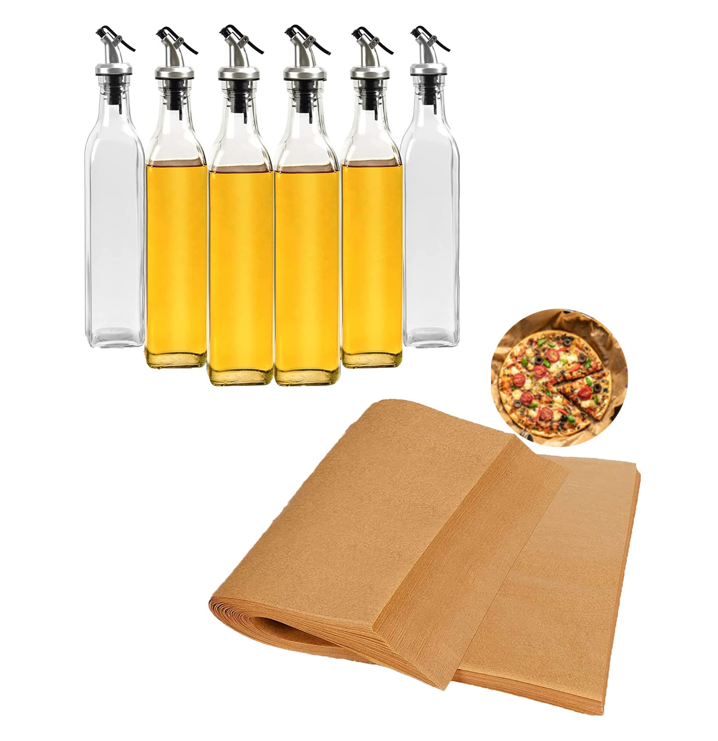 YULEER 17oz Olive Oil Bottle Dispenser 6 Pack & 9 * 13 Inches Parchment Paper 300 PCS