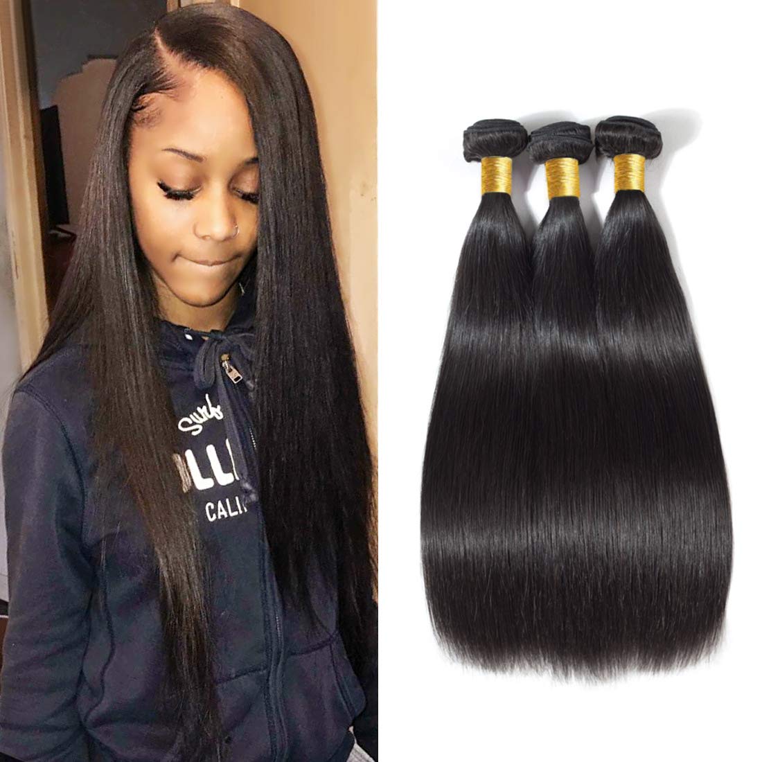 Amazon.com : Straight Human Hair 3 Bundles 14 16 18 Inch 10A Brazilian  Virgin Hair Straight Bundles Wet and Wavy Human Hair Weave Bundles Hair  Extensions : Beauty & Personal Care