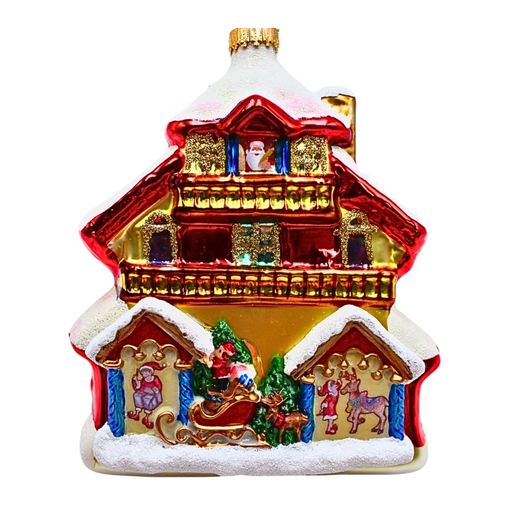 Dekohelden24 Lauscha Lauscha Christmas Tree Decoration Baubles Glass Baubles Christmas Tree Baubles Glass Ornament Santa Claus House in Colourful Glass House 10 x 4 x 13 cm