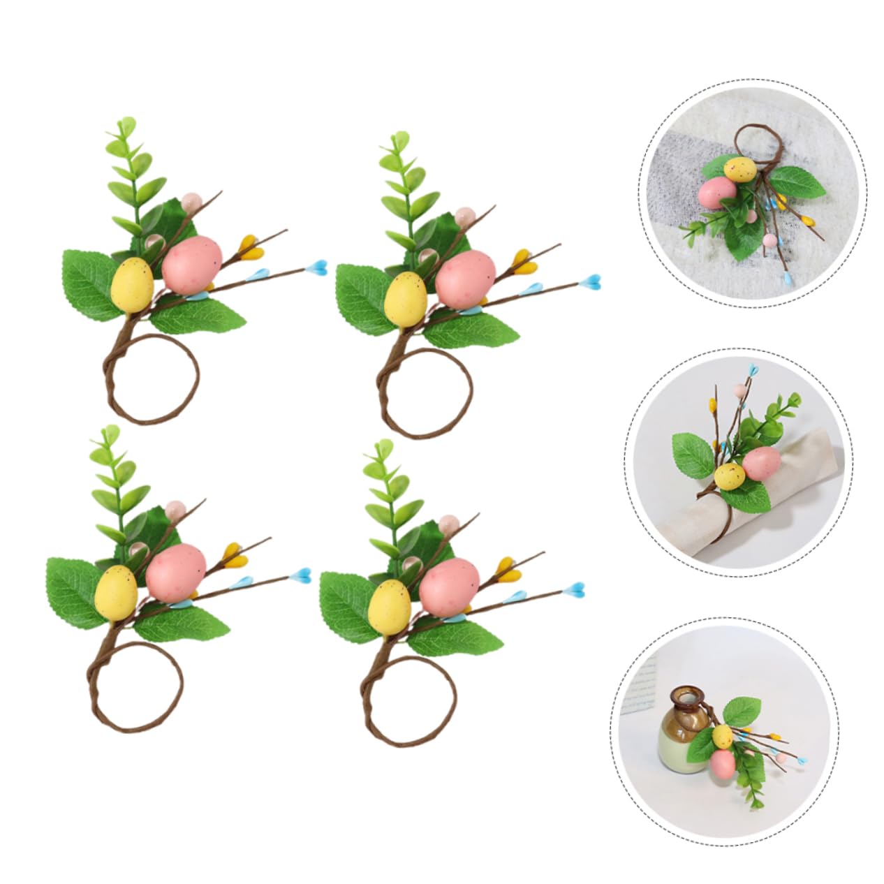 CIYODO 4pcs Easter Napkin Ring Dining Table Napkin Ring Exquisite Napkin Ring Creative Napkin Ring Decor Festival Themed Napkin Holders Silk Cloth Banquet Eucalyptus Egg Shape