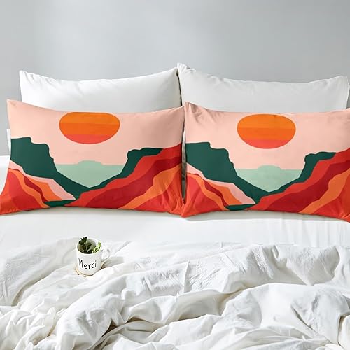 Miniatura 5 de Erosebridal Sábana bajera ajustable geométrica de montaña tamaño Queen, sábanas rústicas de arte abstracto, funda de cama moderna de mediados de