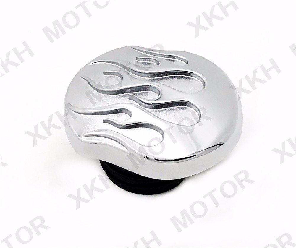 XKH- Chrome Flame Gas Cap Vented Fuel Cap Compatible with Harley XL & Big Twin Gas Tank Cap 84-15 [B01MYH1DX7]