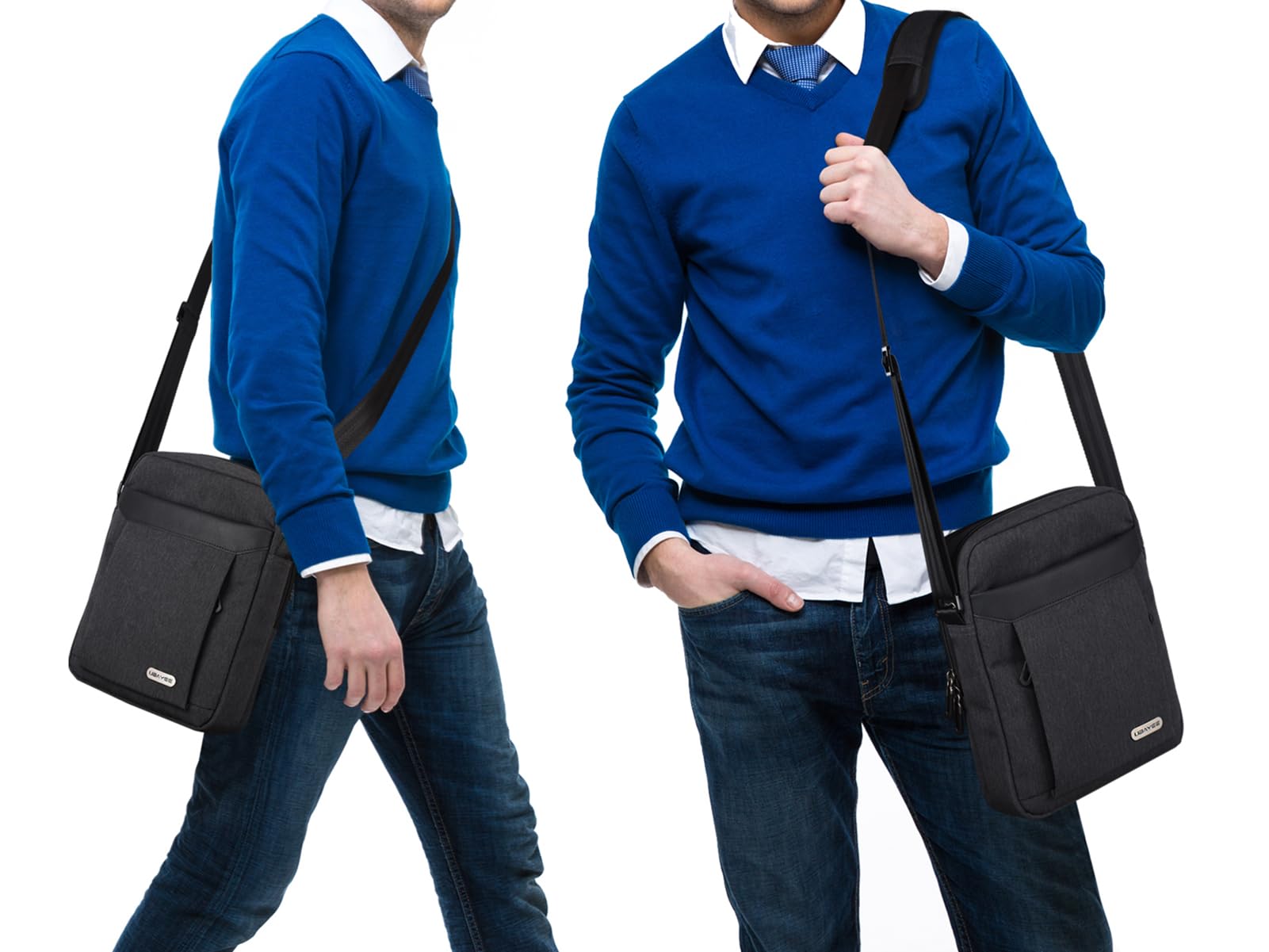 Borsello Uomo Tracolla in Tela con Multi-scomparti (Compatibile con Tablet iPad da 10,5 Pollici, 25 cm), Grigio Scuro