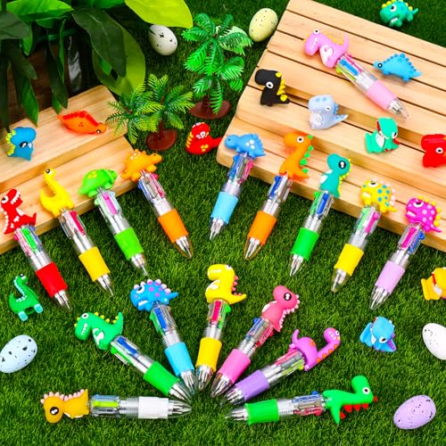 Image of CZWZ 30Pcs Mini Multicolor Pens in One 4-in-1 Cute Pens Bulk for Kids, Ballpoint Pen for Birthdays and Parties, Fun Gifts Assorted Ink Kawaii Pen(Dinosaur)