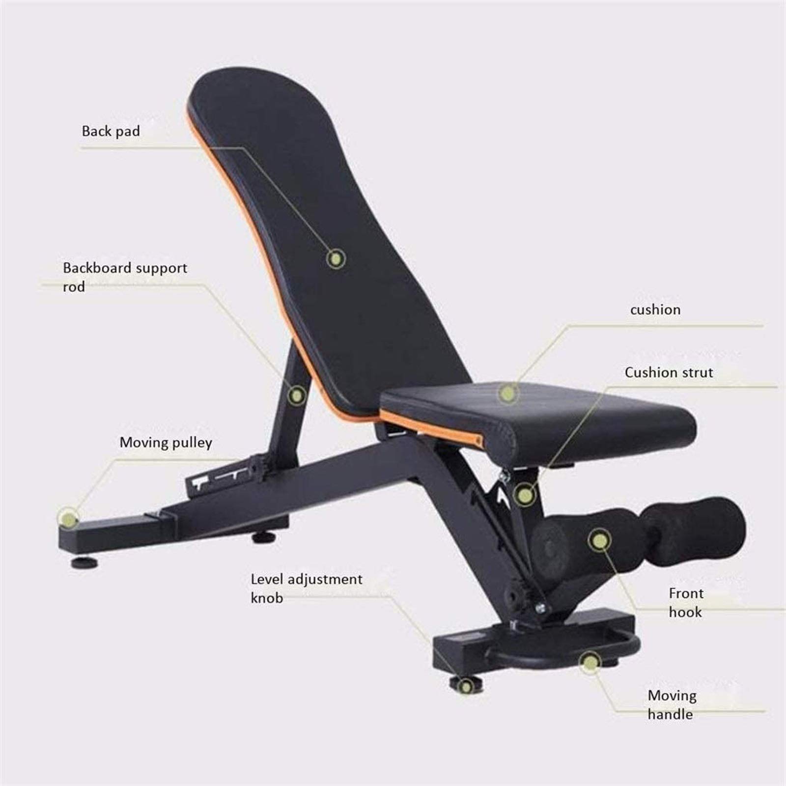 Regulowany stołek do ławki z hantlami, ławka do brzuszków skośnych, ławka do ćwiczeń siłowych, wielofunkcyjna ławka do ćwiczeń domowych, ergonomiczny materiał wyściółki EVA, antypoślizgowa ławka do ćw