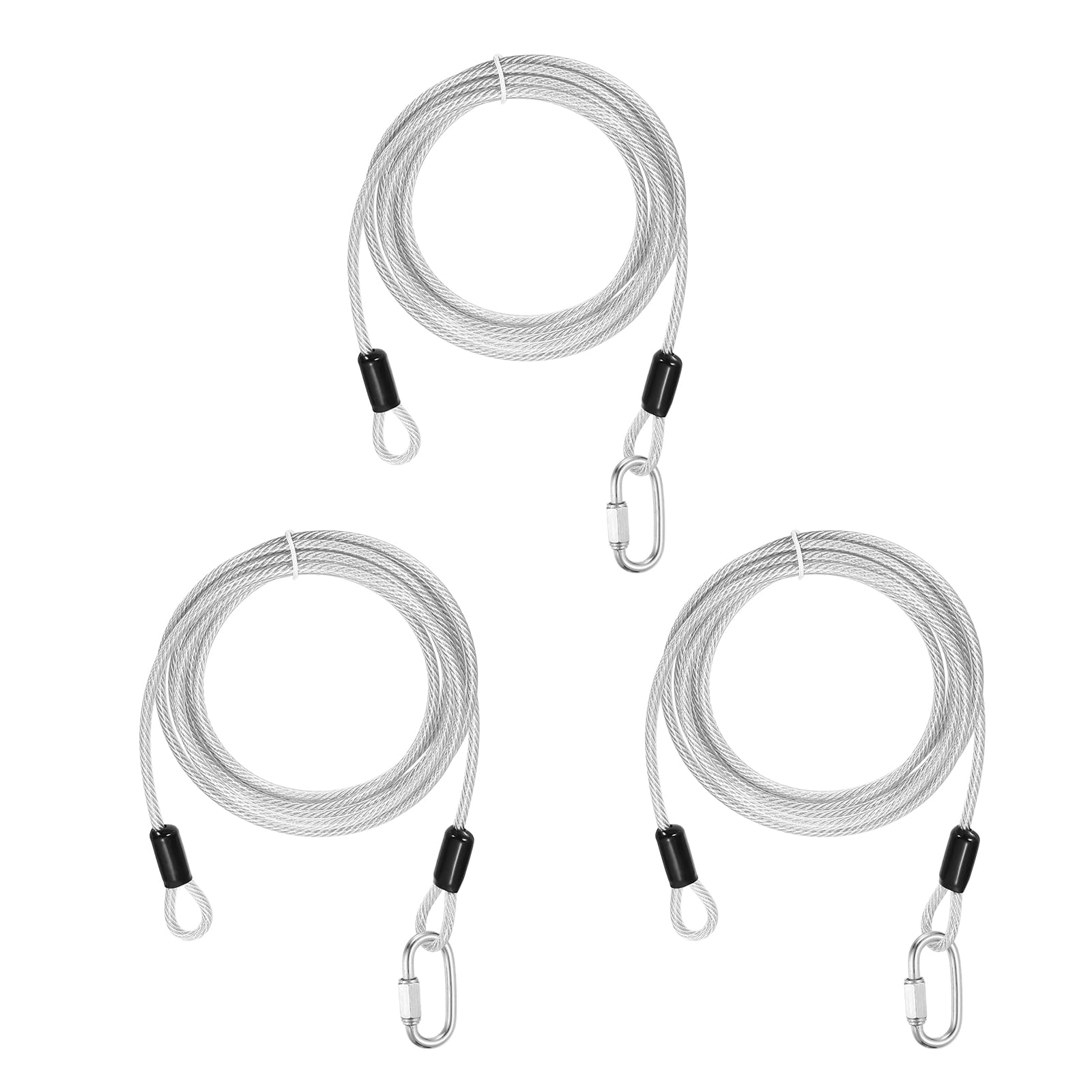 PATIKIL Security Cable Lock (5mm x 3 Meters, 9.8ft, Clear)(3 Set) Vinyl Coated 304 Stainless Steel Double Loop Flexible Wire Rope Safety Cable with Quick Links Locking Connectors