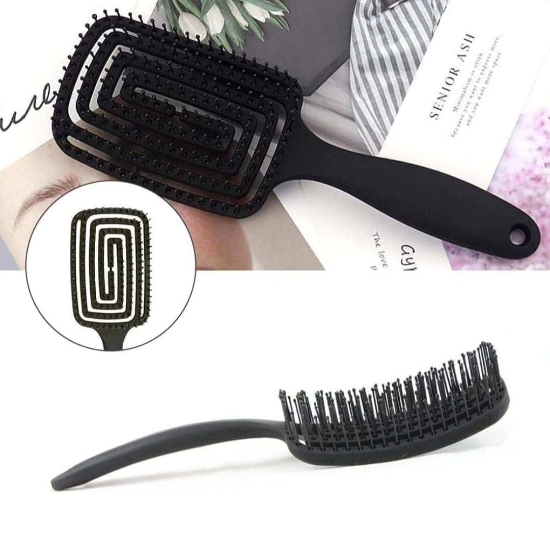 Feelhigh Detangling Brush, Dry and Wet Vented Detangler Hair Brush for Women and Men, Professional Paddle Curved Styling Hairbrush for Straight/Curly/Thick/Long/Wavy/Damaged Hair (Black) 1