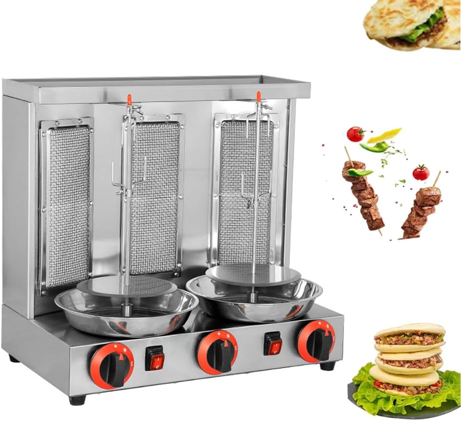 Commercial Vertical Gas Barbecue Grill, Stainless Steel Rotating Shawarma Machine, Dual-use BBQ Cooker, 50-300°C Temperature Control, Perfect for Home & Outdoor Cooking