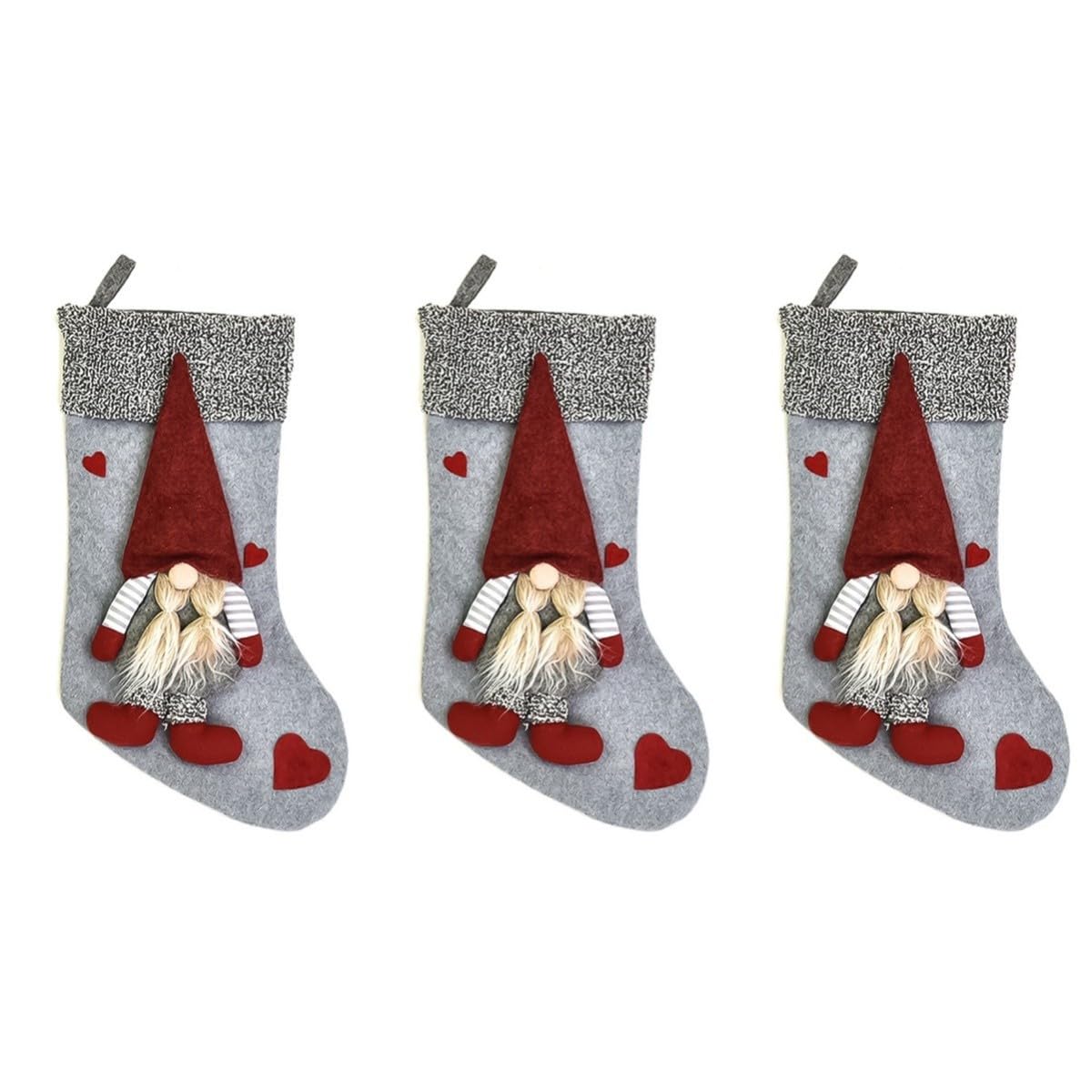 NOLITOY 3 Piezas Calcetín Navideño de Muñeco Enano Rojo, Bolsa Obsequio de