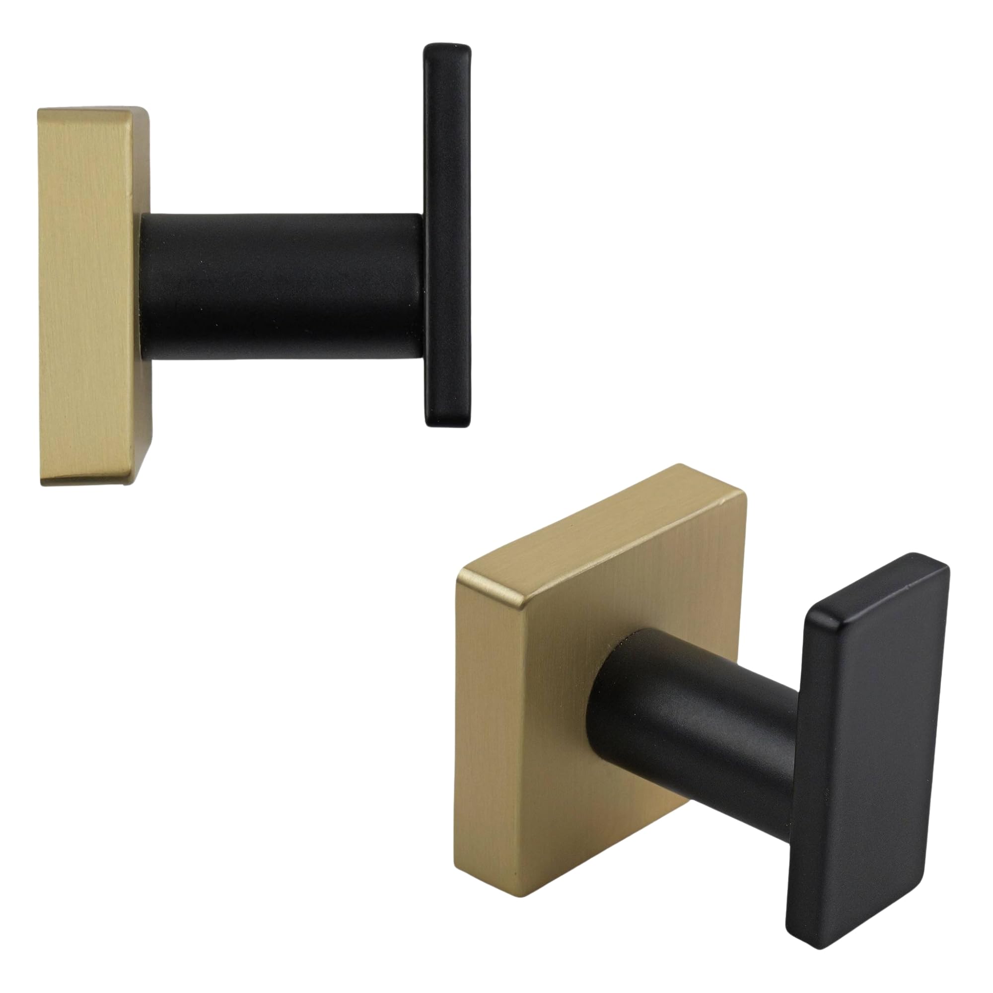 Keypak Modern Black & Brushed Brass 5 Pack Square Plate Modern Coat Hook - Rugged Wall Mounted Hook For Contemporary Home Decor, Easy Diy Installation For Bathroom, Bedroom, & Entryway Organisation