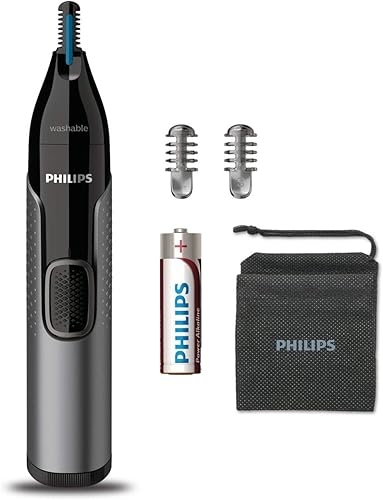 Philips Recortadora de nariz Nt365016, recortadora de nariz, orejas y cejas con sistema de protección total, totalmente lavable, incluyendo batería
