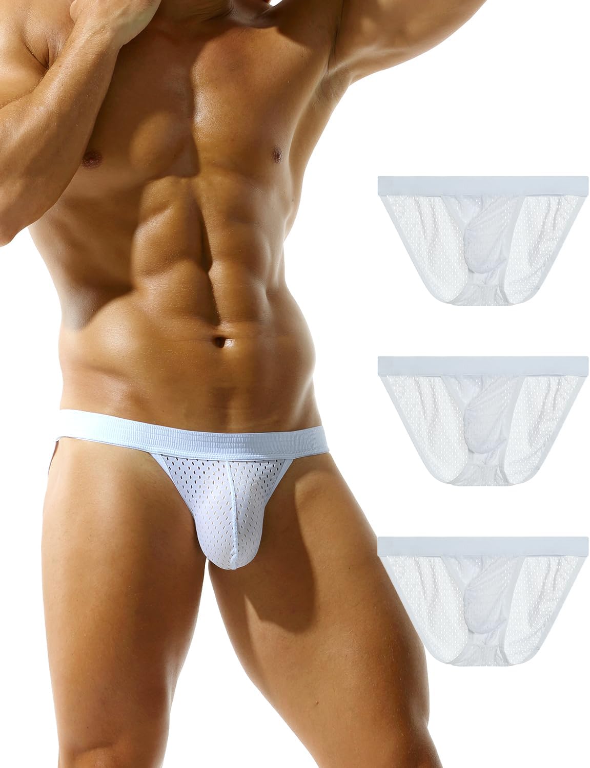 Men's Mesh Sport Underwear Stretch Low Rise String Bikini Briefs 3 Pack