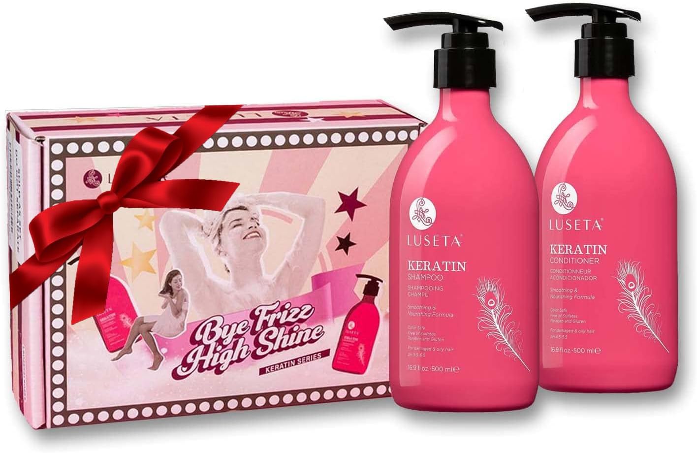 Keratin Shampoo and Conditioner Set Moisturizing Treatment for Dry Hair Smooth & Repair Damaged Hair for Women Sulfate Free 16.9 oz