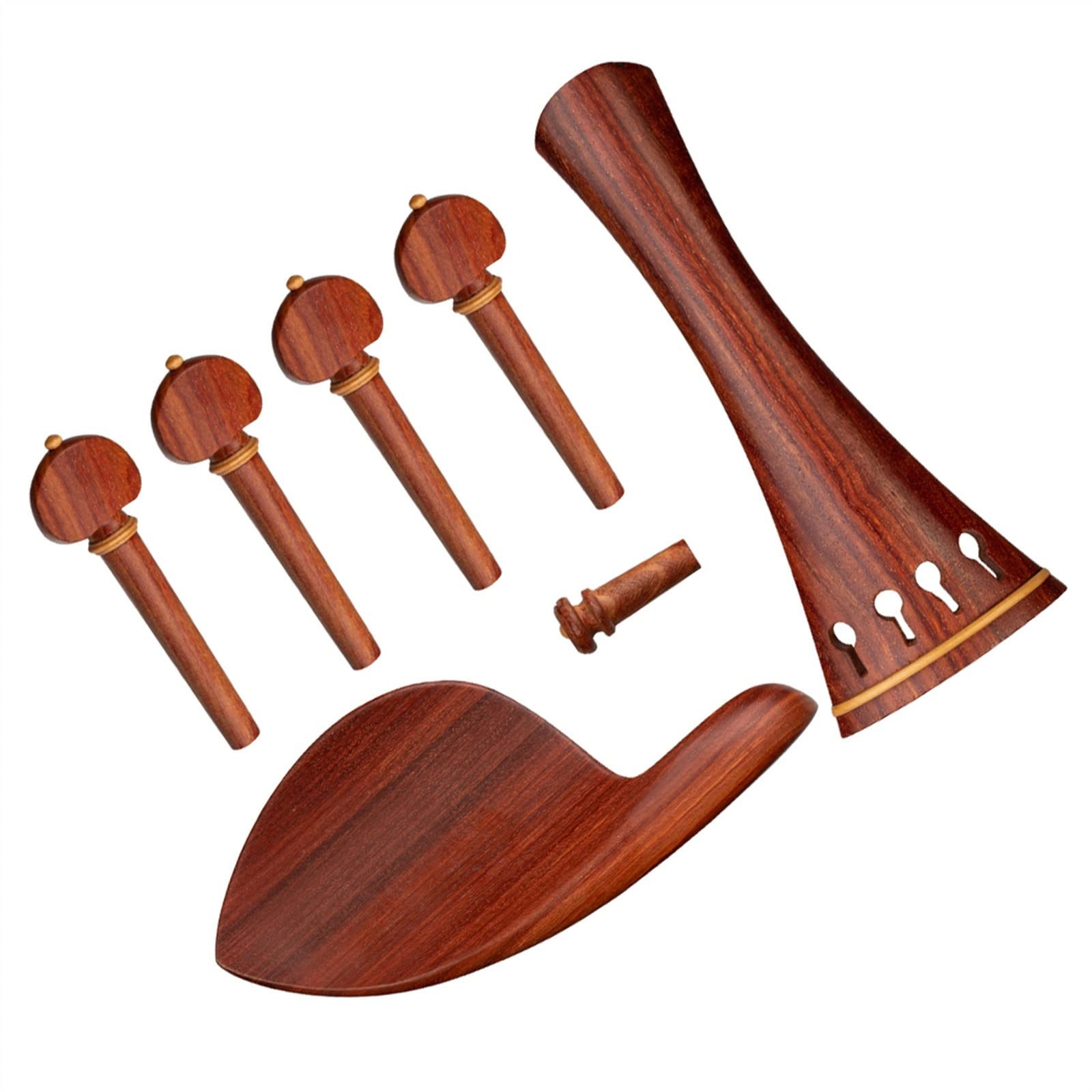TSTS Streichinstrumente Teile Wählen Sie Saitenhalter-Set Aus Palisander-Violine Mit 4 Stimmwirbeln + Endstift + Kinnhalter + Saitenhalter, Gebohrt, Natürliche Textur Und Praktisch Zu Verwenden