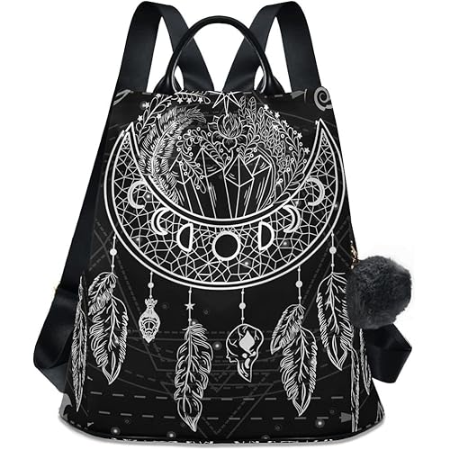 Anti Theft Backpack Dream Catcher Moon Indian Feather Women Large Fashion Travel Shoulder Bag Purse Rucksack Lightweight