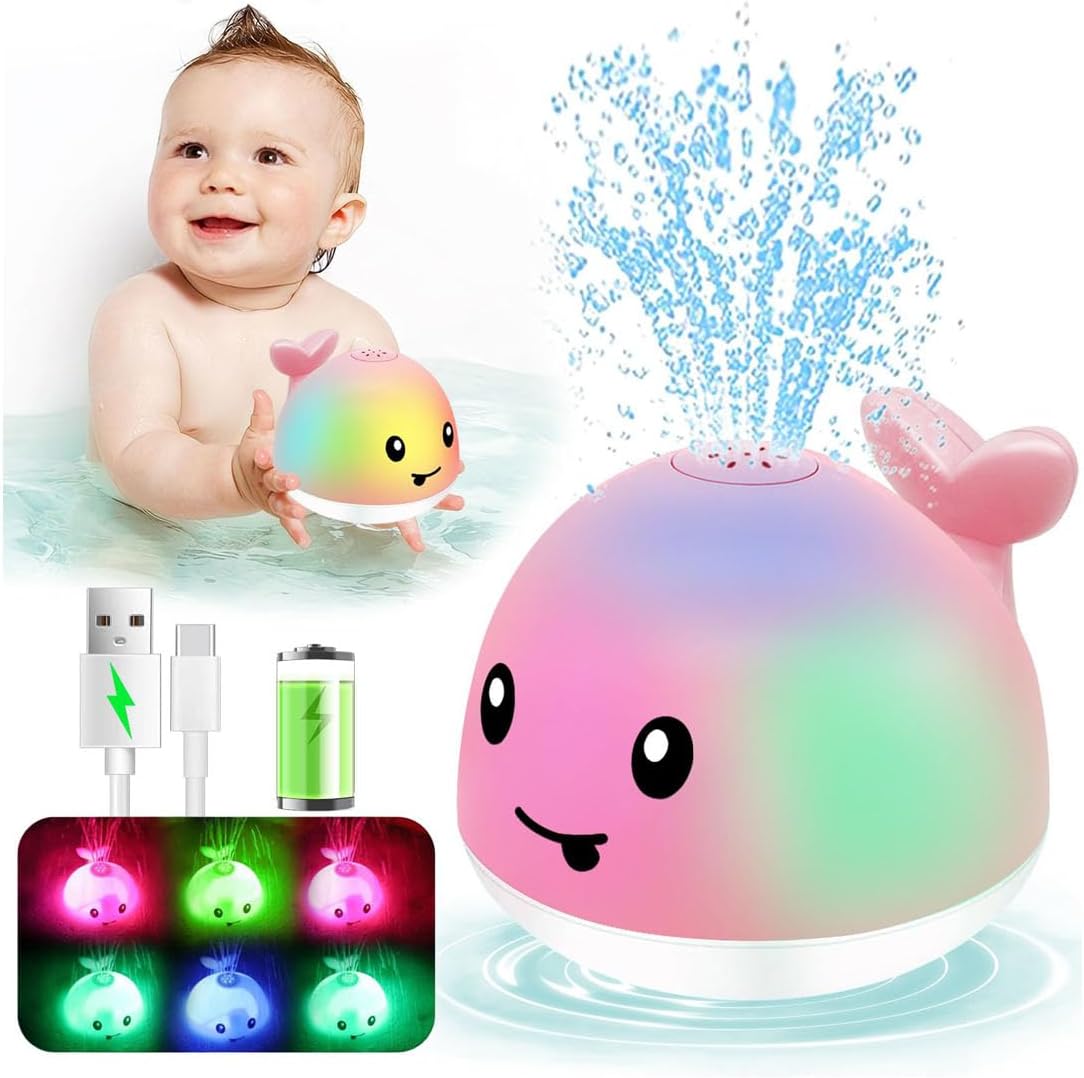 Baby Bath Toys 6-12 Months - Rechargeable Toddla Whale Bath Toys Sprinkler Light Up Pool Bathtub Tub Toys for Toddlers Infants Kids Ages 1-3 2-4 3-5 Spray Water Baby Easter Birthday Shower Gifts