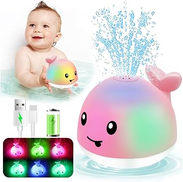 Baby Bath Toys 6-12 Months - Rechargeable Toddler Whale Bath Toys Sprinkler Light Up Pool Bathtub Tub Toys for Toddlers Infants Kids Ages 1-3 2-4 3-5 Spray Water Baby Easter Birthday Shower Gifts