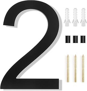 8 Inch Floating House Numbers for Outside, Large Modern House Address Numbers, Black Plastic Door Numbers with Nails Kit & Template for Address On Street, Garage Gate,Farmhouse, Number 2