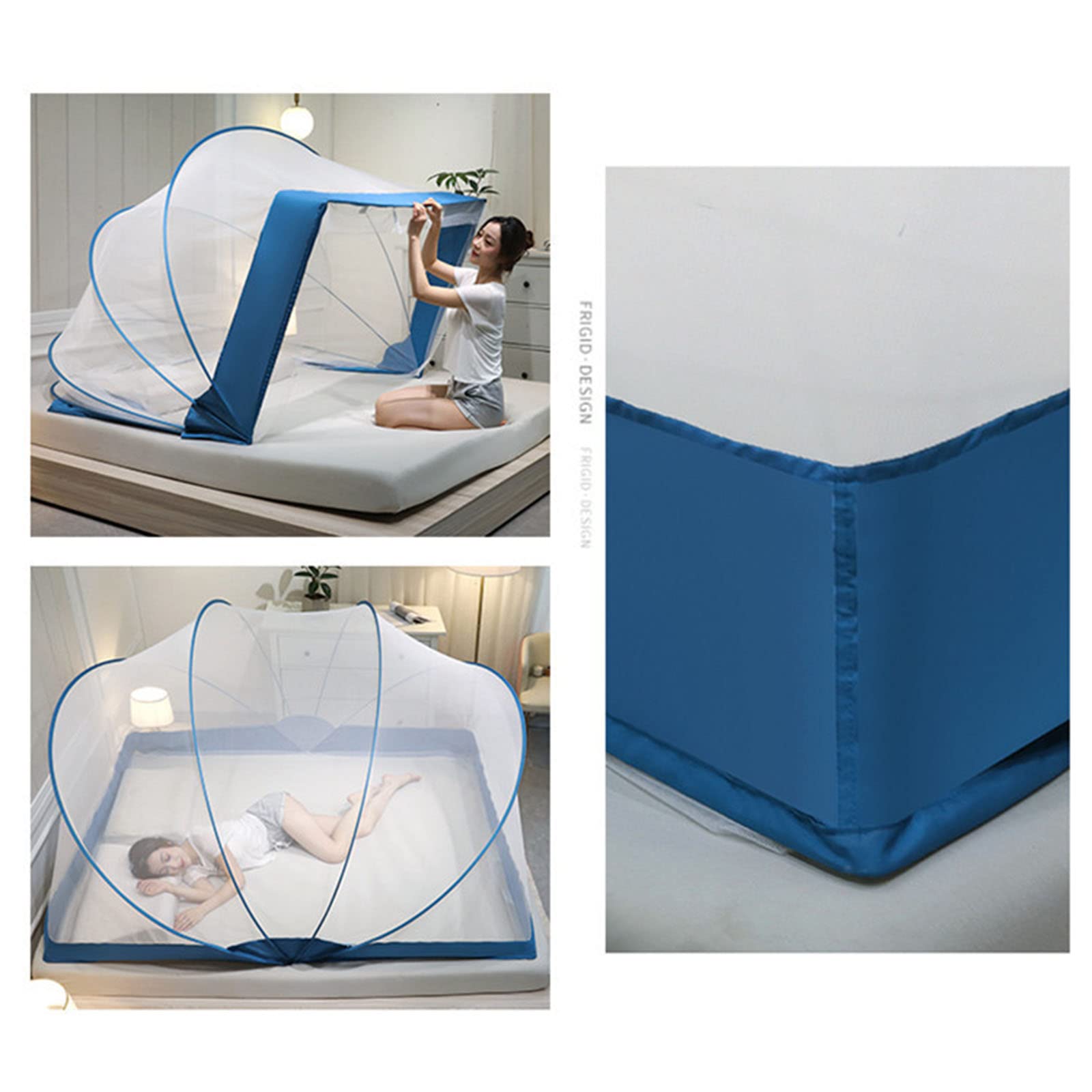 Tienda De Mosquitera Emergente, Mosquitera Plegable Portátil para Cama Individual/Doble, Mosquitera Recién Actualizada para Dormitorio Y Viajes Al Aire Libre, Fácil De Instalar Y Lavar,Azul A,100x19