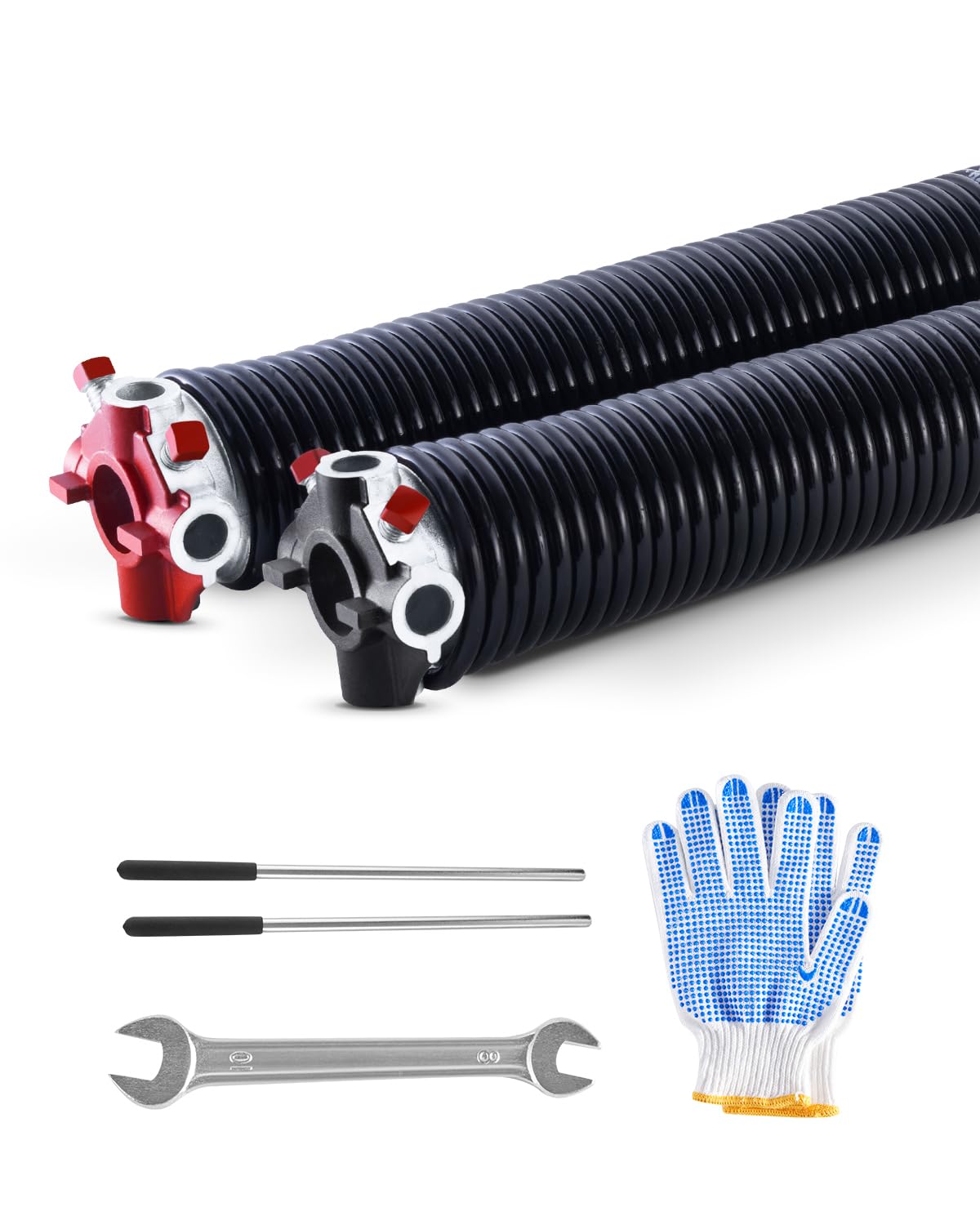 VEVOR Molle di Torsione per Porte da Garage, Coppia di Φ6,​35 x Φ50,​8 x 787 mm, 16000 Cicli, Rivestimento Elettroforetico Nero per SostituI, con Barre di Avvolgimento, Guanti e Chiave di Montaggio