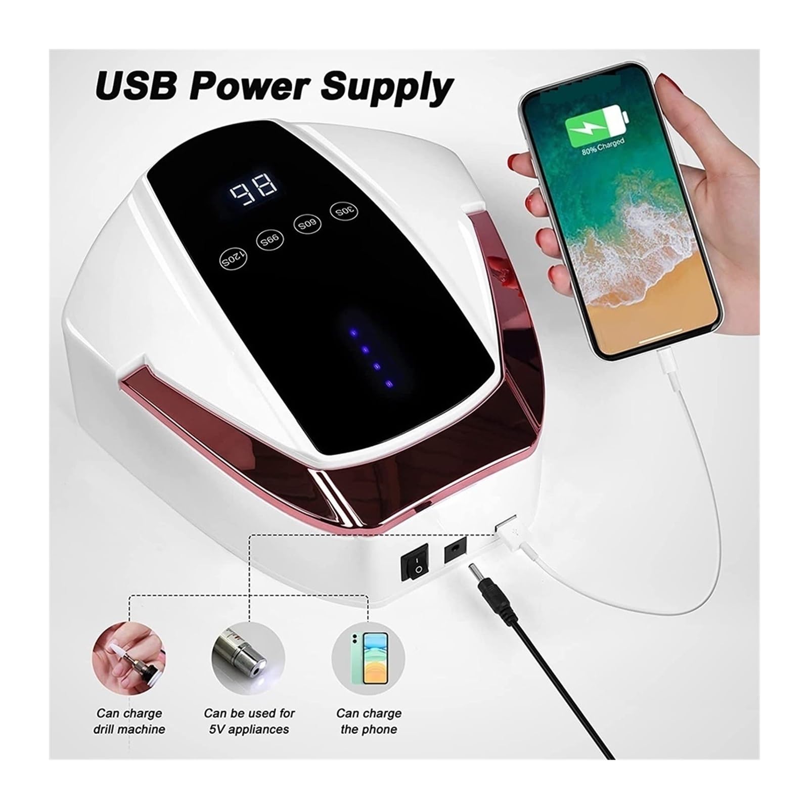 Lampa UV do Paznokci, Lampa LED UV do paznokci 96W Akumulator Profesjonalny Manicure Suszący żelowy lakier do paznokci Lampa utwardzająca Manicure Domowe narzędzia do paznokci,Dla domu i salonu pazno