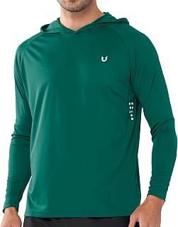 Men's UPF 50+ Hoodie Shirts Long Sleeve Sun Protection Fishing Swim Beach UV SPF Rash Guard Quick Dry Lightweight