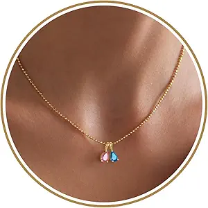 Birthstone Necklace for Women Dainty Gold Necklace with 2 Birthstone Christmas Stocking Stuffers Teen Girl Gifts Trendy Stuff Birthday Gift Moms 2025 Graduation Gift Adjustable Anniversary Jewelry for Daughter Girlfriend Friend