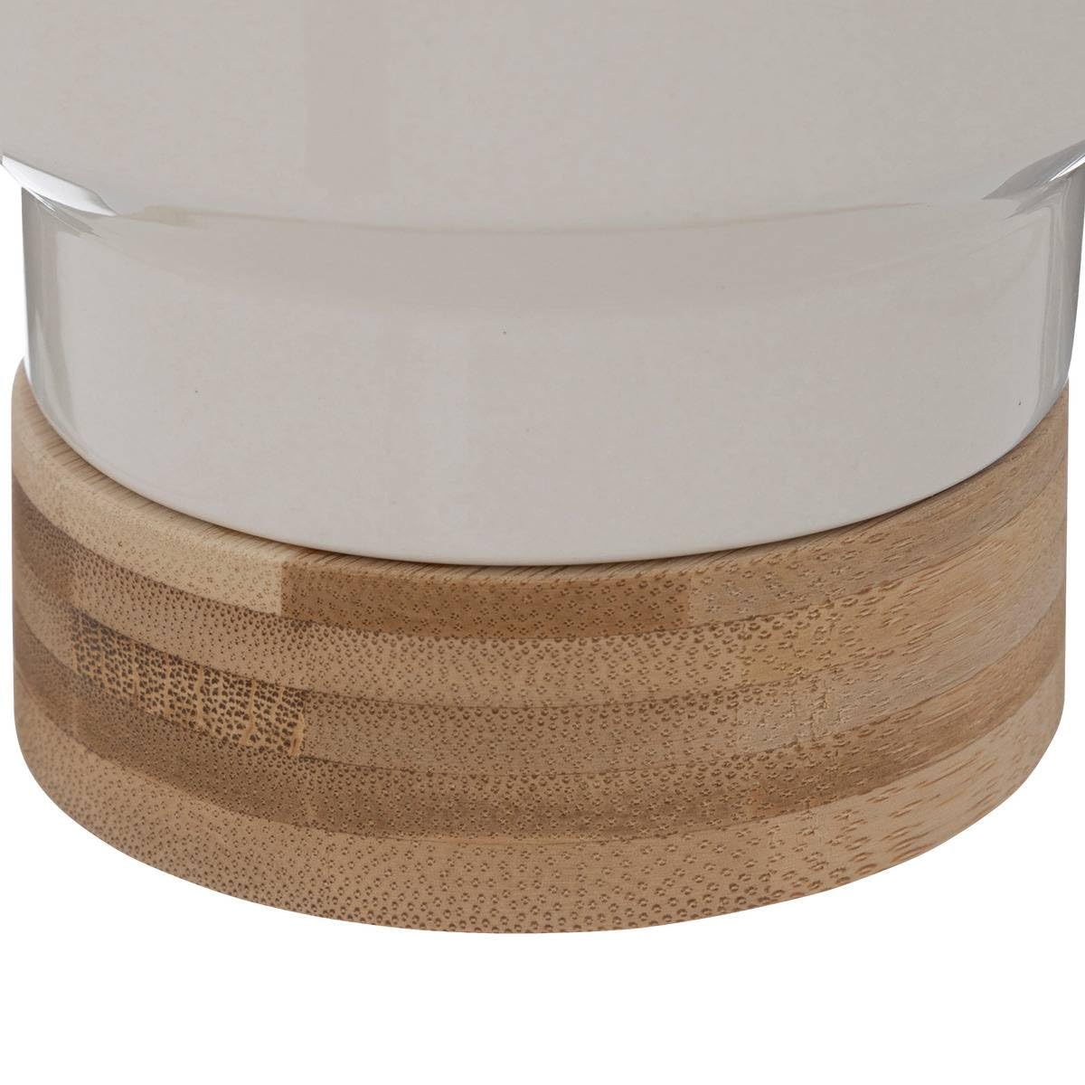 Atmosphera - Cache-pot en pot en céramique et bambou H16cm blanc