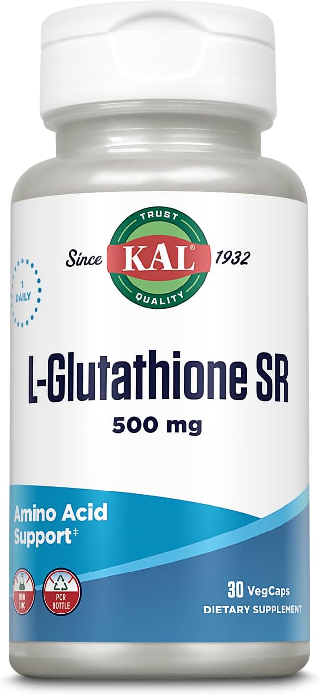 KAL L-glutatión SR, suplemento de glutatión reducido, suplemento antioxidante de alta absorción, verificado en laboratorio, 30 porciones, 30