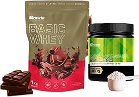 Growth Whey Protein Basic Chocolate 1kg e Creatina 100g (único, Creatina Monohidratada)