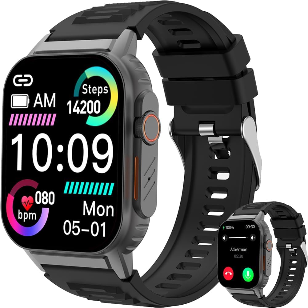 Smart Watch for Men Women(Dial/Answer Calls), Activity Trackers with Heart Rate/Sleep Monitor, 100 Sports Modes/IP68 Waterproof, 2.01″ HD Touchscreen Fitness Watch Compatible with Android iOS Black Smart Watch for Men Women(Dial/Answer Calls), Activity Trackers with Heart Rate/Sleep Monitor, 100 Sports Modes/IP68 Waterproof, 2.01″ HD Touchscreen Fitness Watch Compatible with Android iOS Black