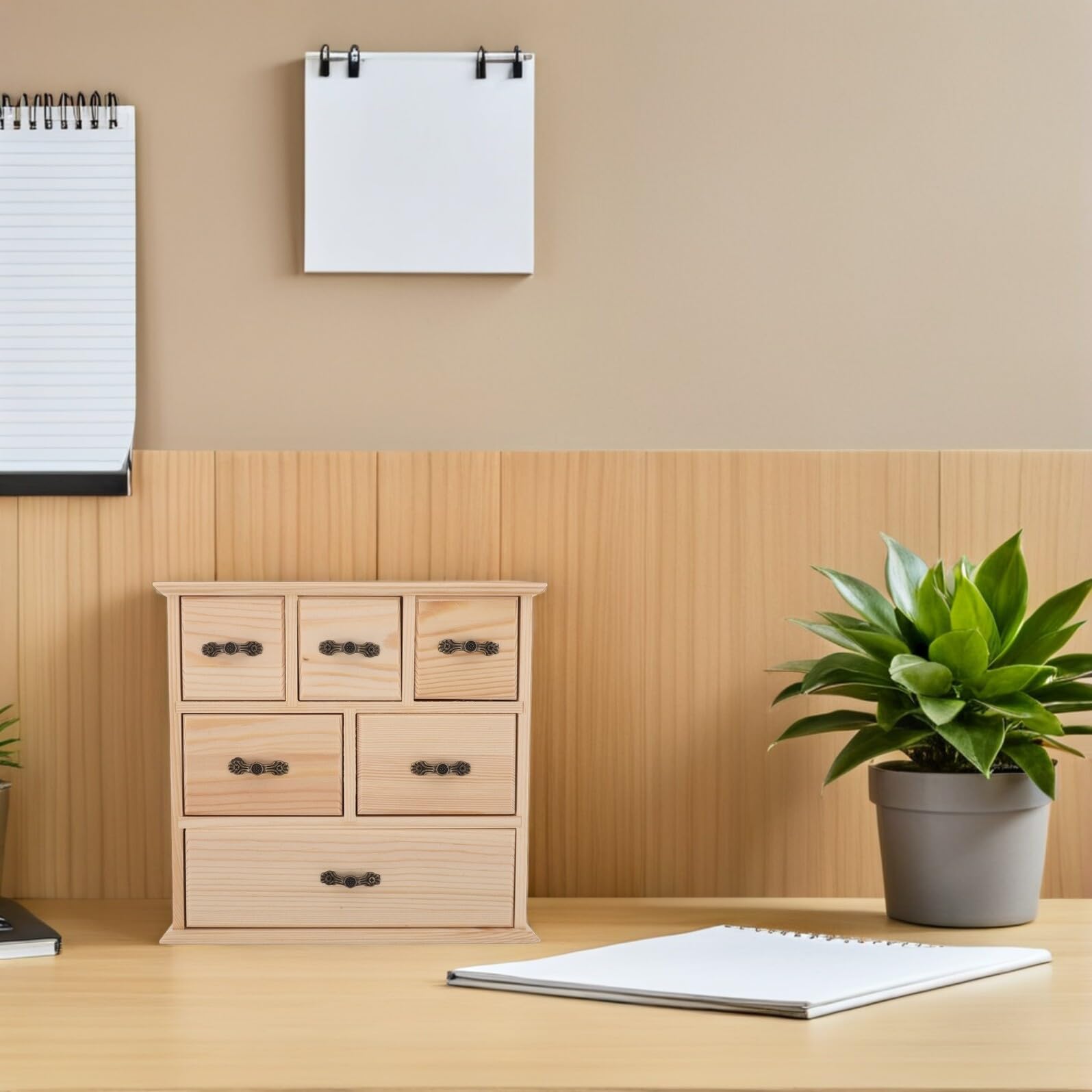 DOITOOL Organizer Scrivania in Legno con Scatola Portaoggetti da Tavolo per Cancelleria Documenti e Accessori Ufficio Mobiletto Compatto per Casa e Lavoro
