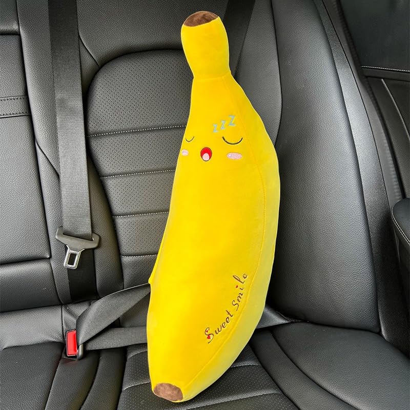 Image of Cute Cartoon Seatbelt Pillow for Kids Travel Seatbelt Cover and Cushion Pillow Plush Cartoon Pillow (Yellow Banana)