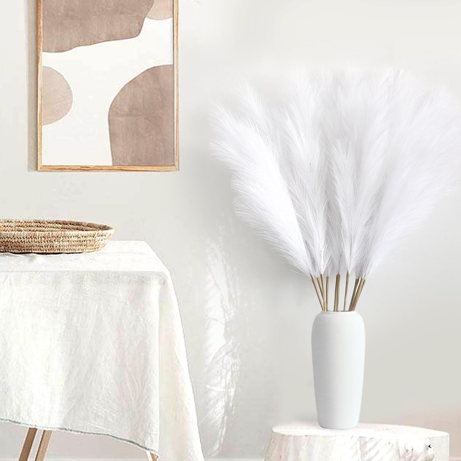 12 Stück Pampasgras Künstlich Groß,115CM Pampasgras XXL Flauschig,Künstliche Trockenblumen Deko für Boho Vase,Bodenvase,Dekoration Wohnzimmer,Schlafzimmer,Hochzeit (Weiß)