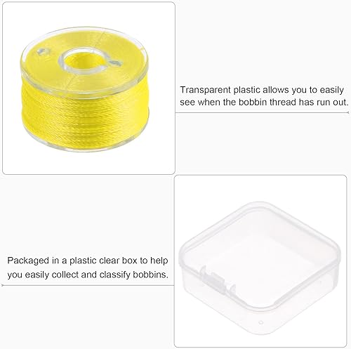 Miniatura 4 de HARFINGTON Hilo de bobina preenrollado con estuche de plástico de almacenamiento para máquina de bordar y coser, color amarillo