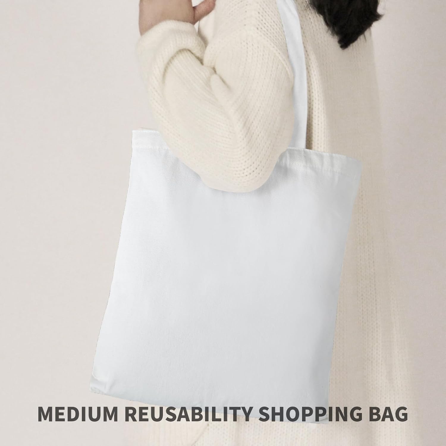 60 Pack Sublimation Tote Bags Blank Canvas Tote Bags Reusable Polyester Grocery Bags for Heat Transfer Vinyl DIY Crafting White, 14x16 Inch - Image 7