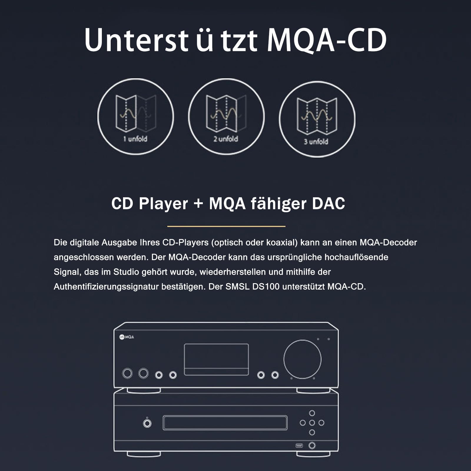 SMSL DS100 USB MQA DAC mit CS43131 Chip 6,35 mm/4,4 mm Kopfhörerverstärker | Unterstützt MQA-CD XMOS XU-316 32 Bit/768 kHz DSD256 USB/optischer/koaxialer Eingang Mini USB DAC Für Heim-Audio/PC/Telefon