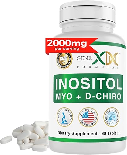 Genex Formulas 40:1 Myo-Inositol 2000mg D-Chiro Inositol 50mg (60 tabletas) Apoya el equilibrio hormonal y la función ovárica - Vegano, sin gluten,