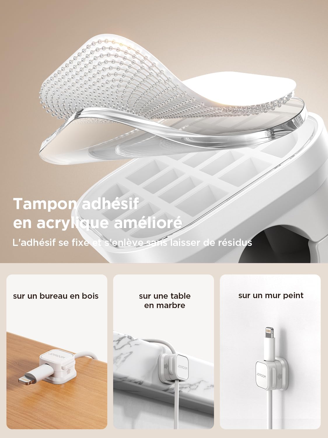 JOYROOM 6 Pack Clips Câble Organisateur de Câbles Magnétique Auto-adhésif Support de Câbles Blanc