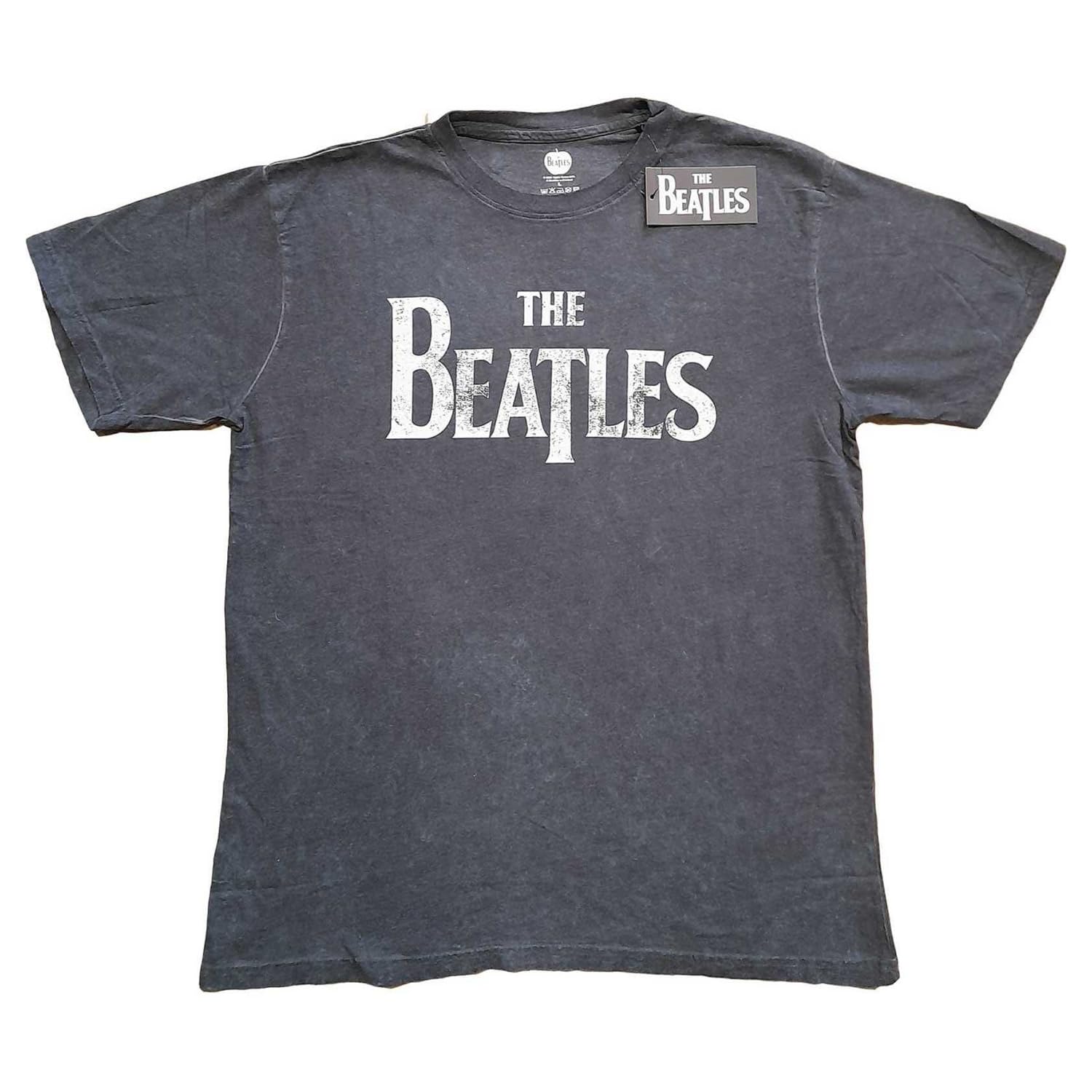 The Beatles Men's Charcoal T Shirt Drop T Band Logo Official Unisex Grey Xxl