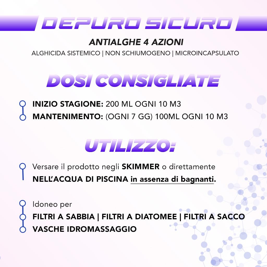 Naturìì 25 kg Antialghe Sistemico Alghicida 4 azioni Azzurrante, Schiarente, Battericida, Fungicida non Schiumogeno Mantenimento Piscina Made in Italy