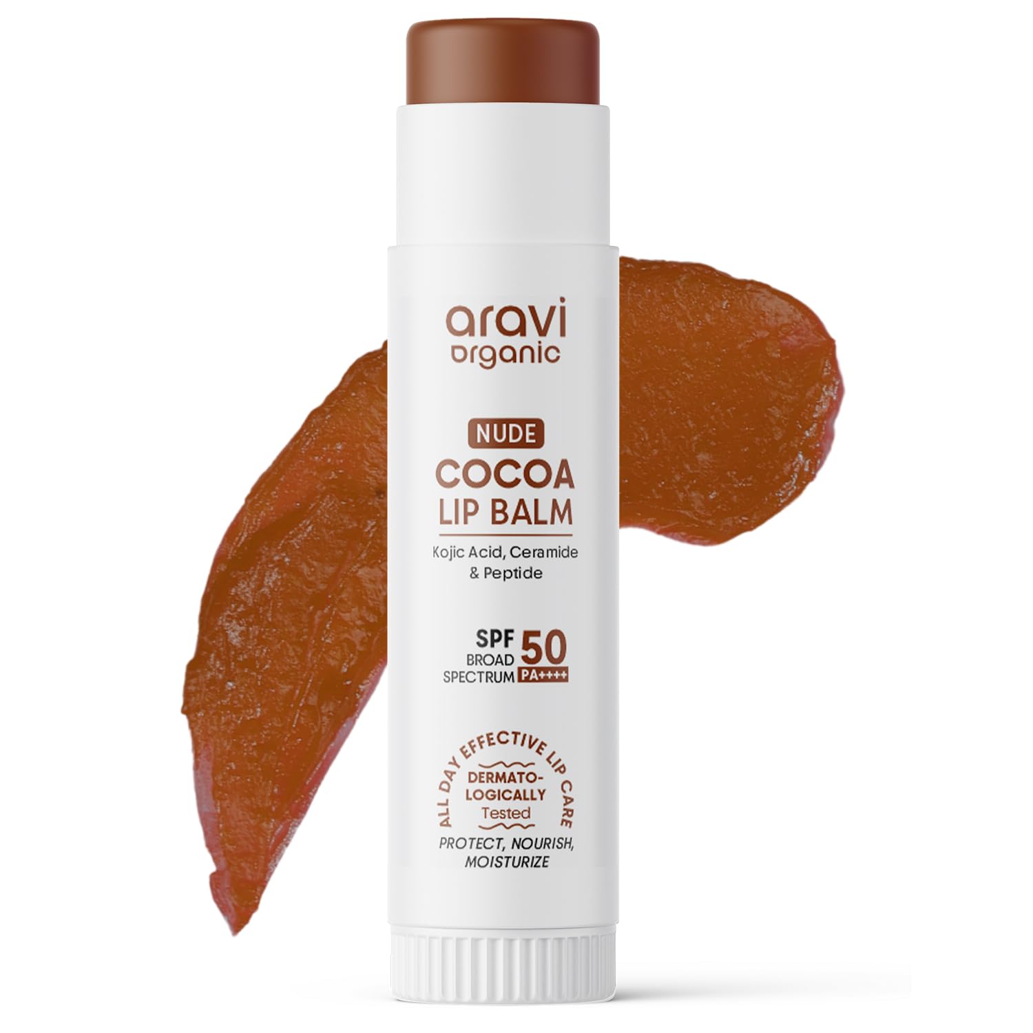 Aravi Organic Nude Cocoa Lip Balm SPF 50 PA++++ | Lip Balm for Dark, Dry & Pigmented Lips | Kojic Acid, Ceramide & Peptide | Brightening, Hydrating Sun Protection Lip Balm for Women & Men – 5g-image-12