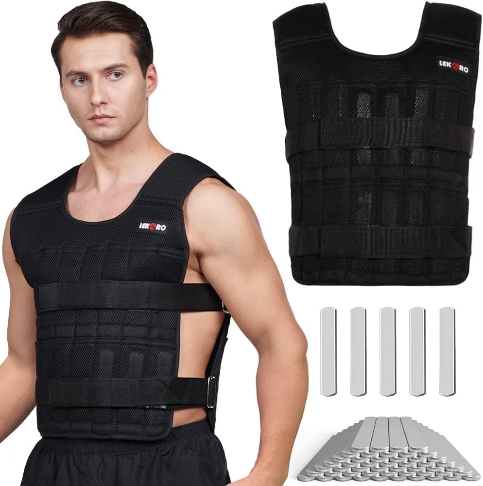 Adjustable Weighted Vest 44LB Workout Weight Vest Training Fitness Weighted Jacket for Man Woman (Included 96 Steel Plates Weights)