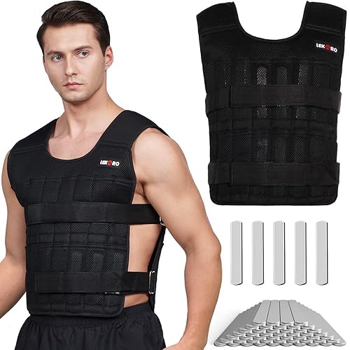 Adjustable Weighted Vest 44LB Workout Weight Vest Training Fitness Weighted Jacket for Men Women (Included 96 Steel Plates Weights) - Adjustable Weighted Vest 44LB