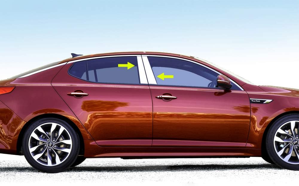 Made in USA! Compatible with 2011-2015 Kia Optima 4PC Stainless Steel Chrome Pillar Post Trim