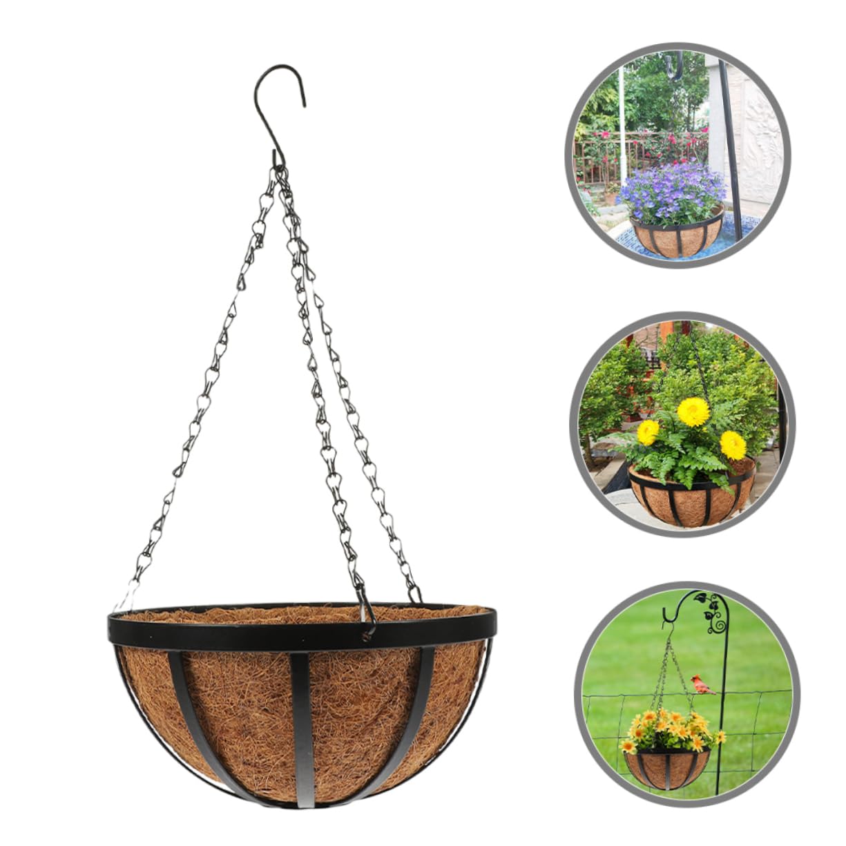 ibasenice Natürlicher Hängeblumentopf Kokosfaser Hängekorb Balkon Pflanzgefäß Wetterbeständig Frostfest für Zimmer und Garten