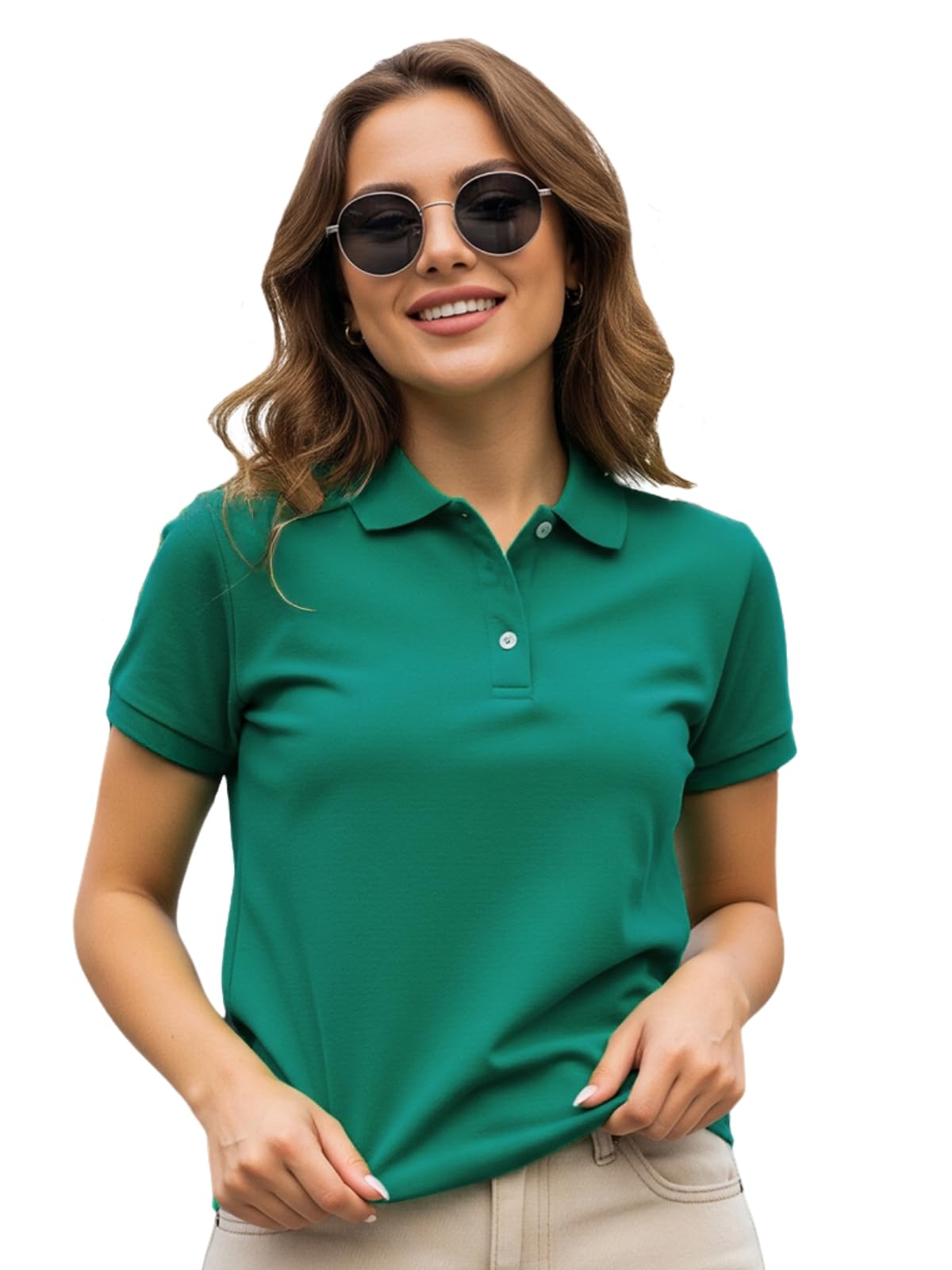 juneberry Pure Cotton Half Sleeves Regular Fit Plain Solid Classic Polo Colored Collar T-Shirt for Women (Colors: Olive, Maroon, Navy, Black, Green & Orange)-picture-28