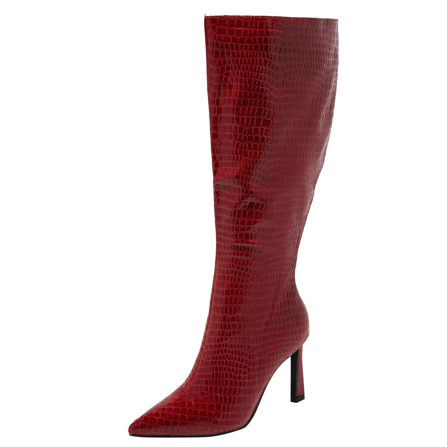 Anne Michelle Womens Pointed Toe Knee High Stiletto Heel Side Zipper Boots