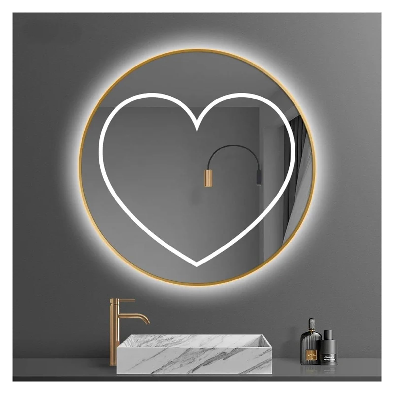JFNHUTL Espejo de baño Inteligente nórdico, Adhesivo para Inodoro, lámpara Colgante de Pared, Espejo de Maquillaje, para baño