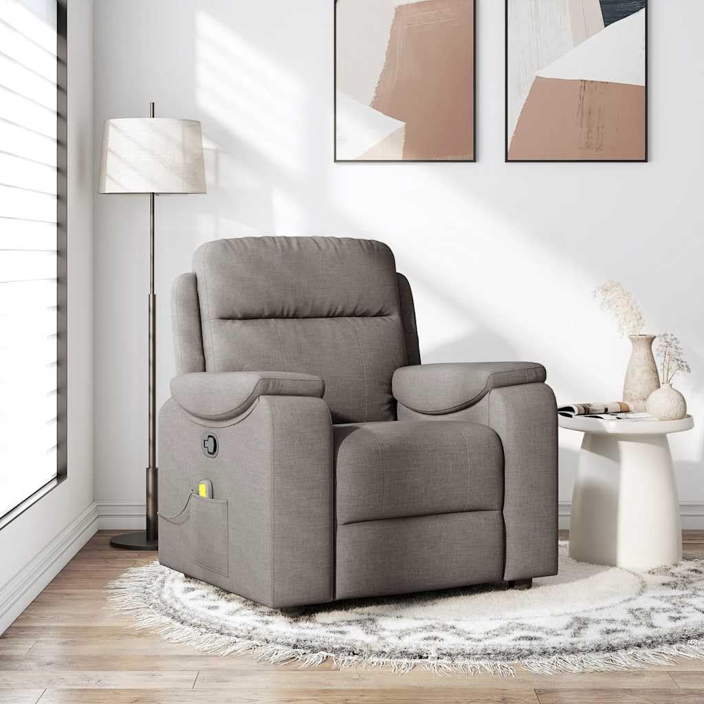 vidaXL Rozkładany fotel masujący, taupe, obity tkaniną